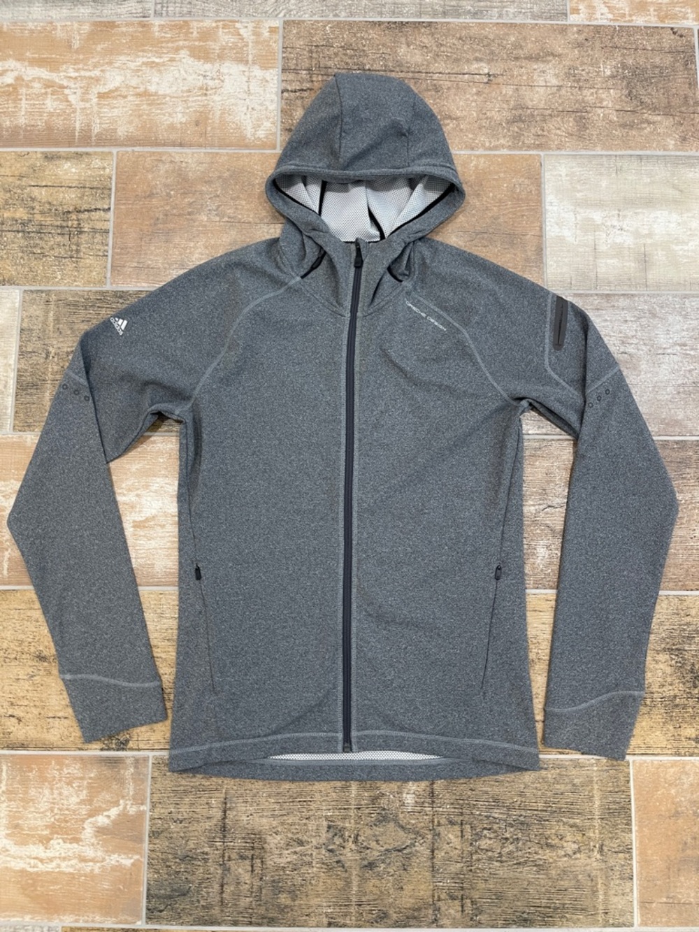 Porsche Design x Adidas Mens Gray Full Zip Jacket Mens Small Thumbholes Hooded